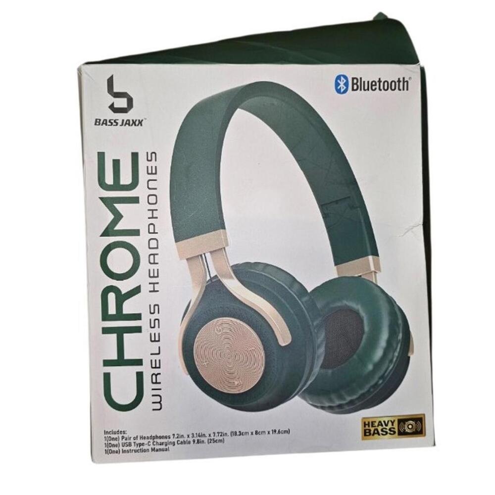 Bass Jaxx Chrome Wireless Headphones Bluetooth Dark Green NEW In Box